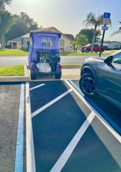 This golf cart was blocking the sidewalk at Orange Blossom Hills Country Club This golf cart was blocking the sidewalk at Orange Blossom Hills Country Club