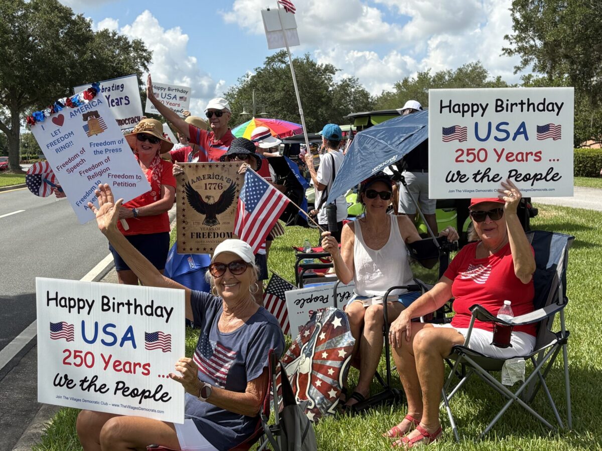 Villagers4Democracy brave heat to stage patriotic rally on America’s 250th birthday